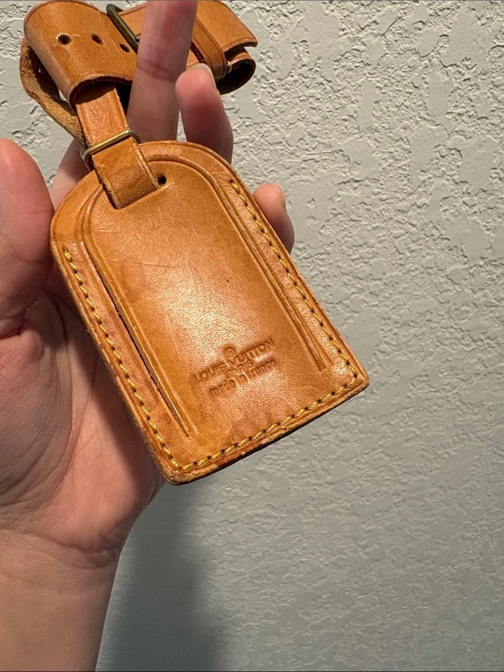 Louis Vuitton Cognac Leather Luggage Tag with Strap